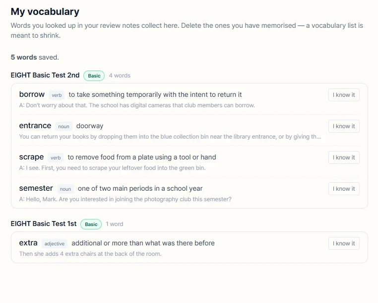 Vocabulary List